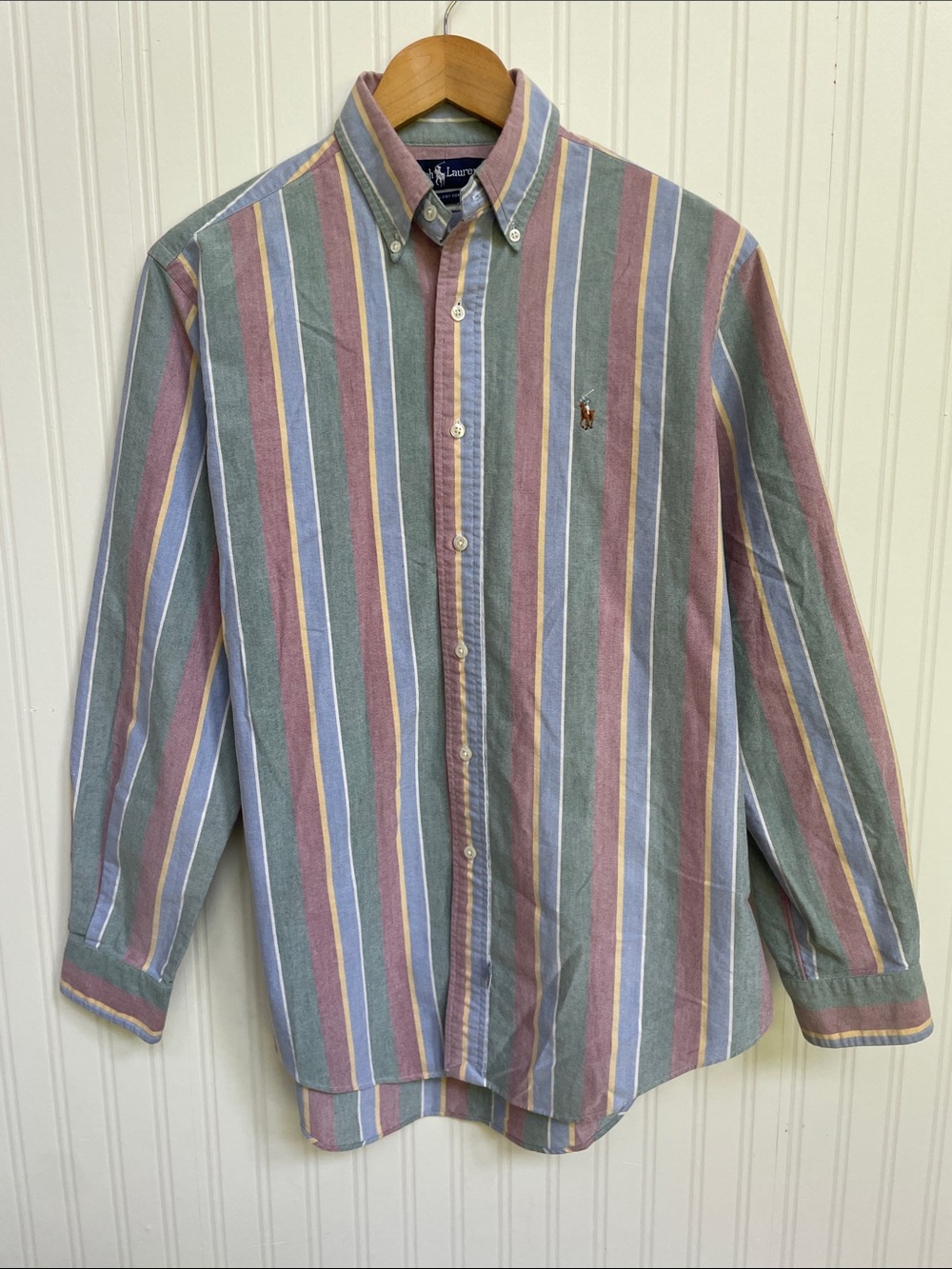 Ralph Lauren Vertical Multicolor Stripe Cotton Button-Down Shirt Mens Sz 15.5-34